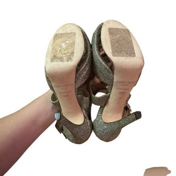 Jimmy Choo Silver Lamé Glitter Kuki Platform Sandals Size 38.5 - Picture 4 of 7